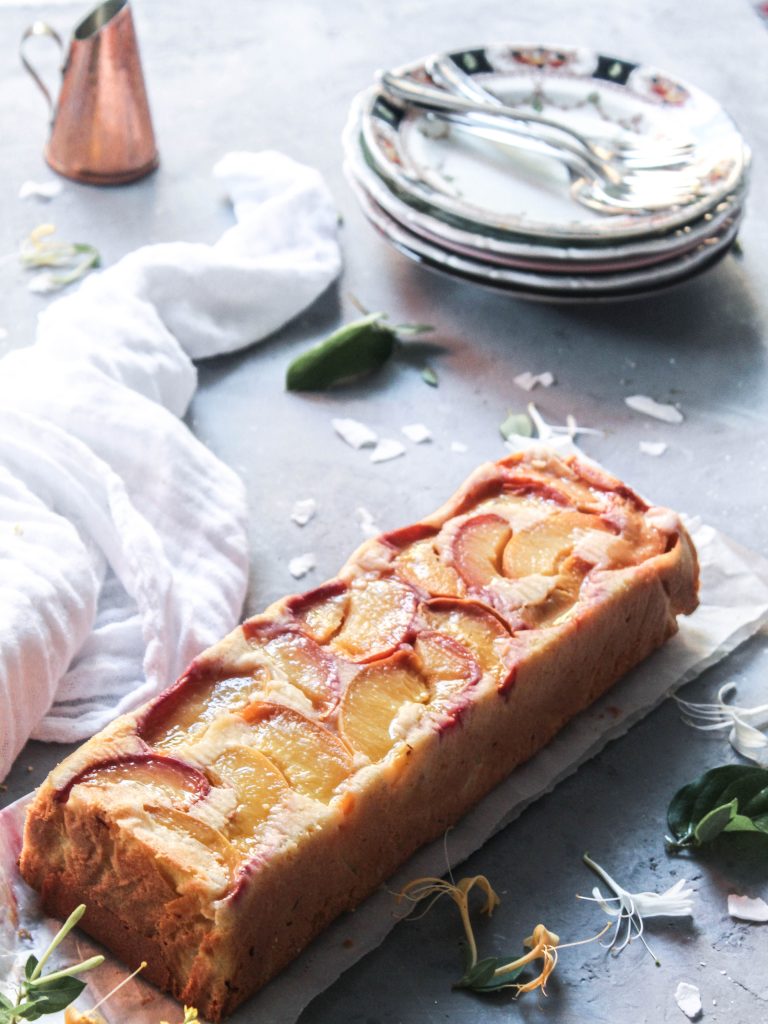Peaches, coconut and lime loaf